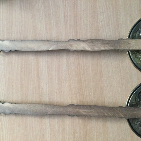 2 vintage wall hangers with brass fruits plate wood handle made in England - Picture 10 of 10